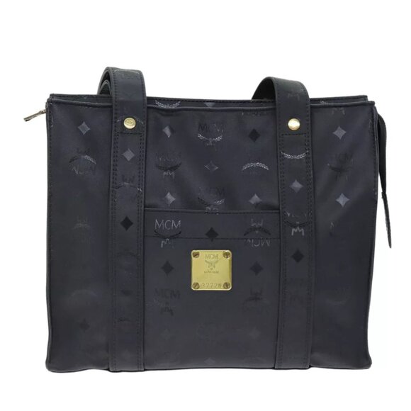 MCM Vicetos Logogram Tote Bag Coated Canvas Black Auth 75146 - Picture 2 of 16